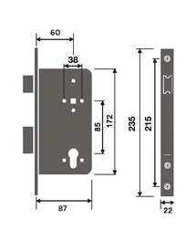 מנעול חבוי 85X60ממ צילינדר חזית נירוסטה מלבני