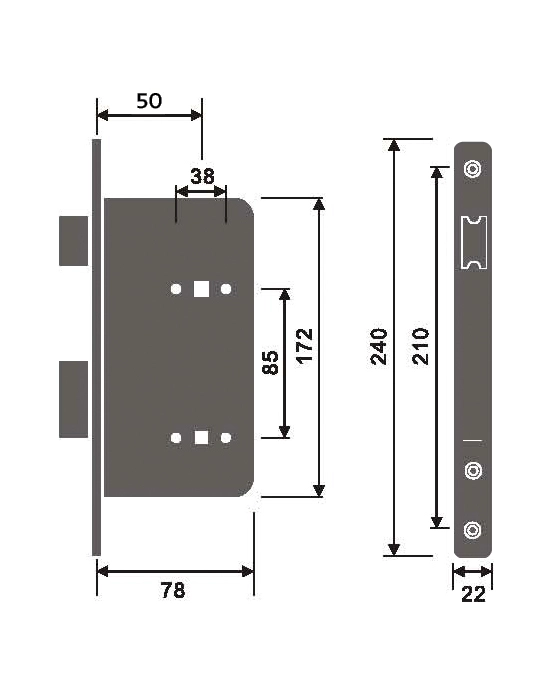 מנעול חבוי 85X60ממ תפוס/פנוי נירוסטה מעוגל