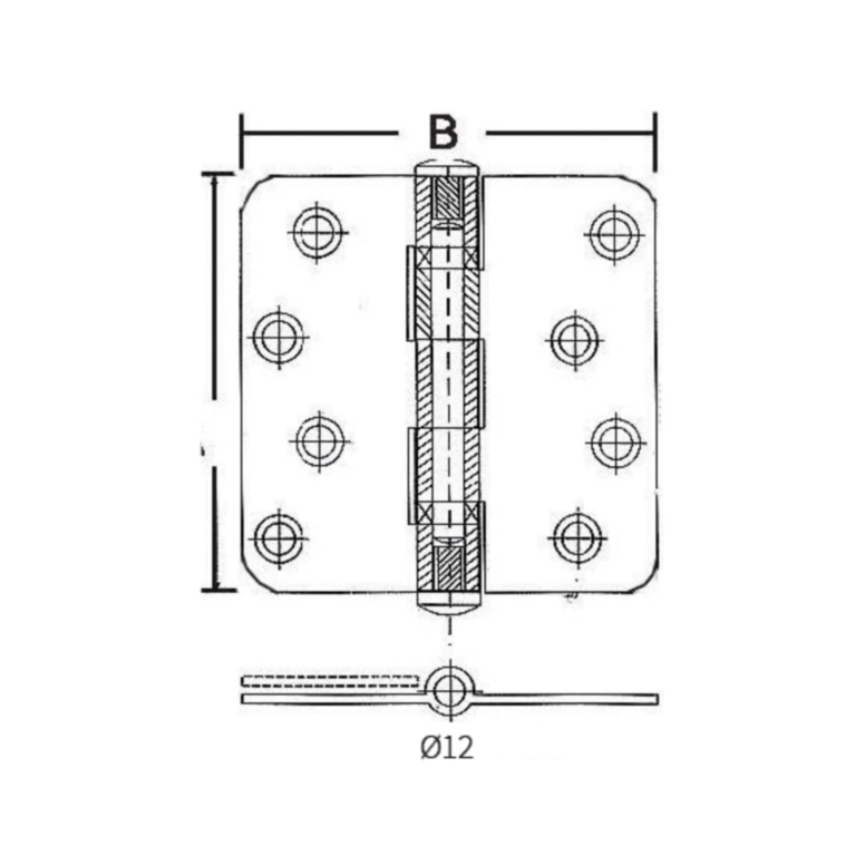 זוג צירים 4X3 פינה מעוגלת ניקל מט 101X76X3 ממ