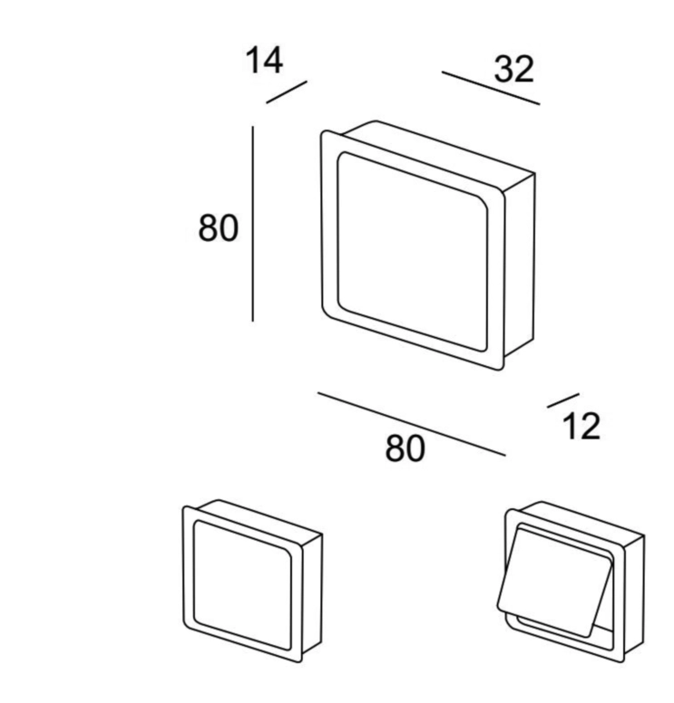 ידית שקועה אלומיניום 80X80