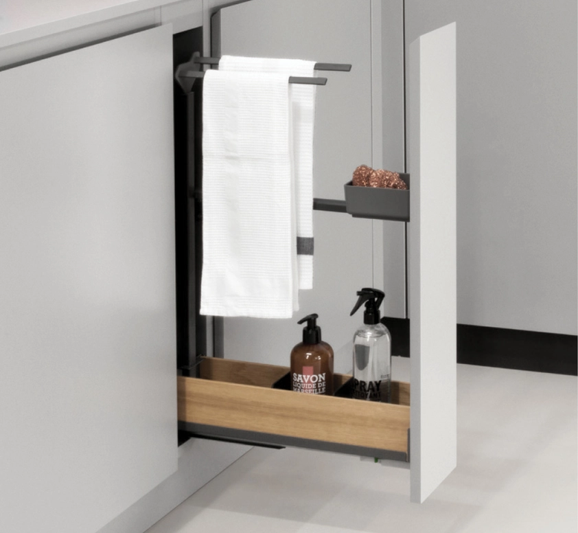 עגלת בקבוקים ומגבת 150 מ"מ סנלו אנטרציט משולב עץ