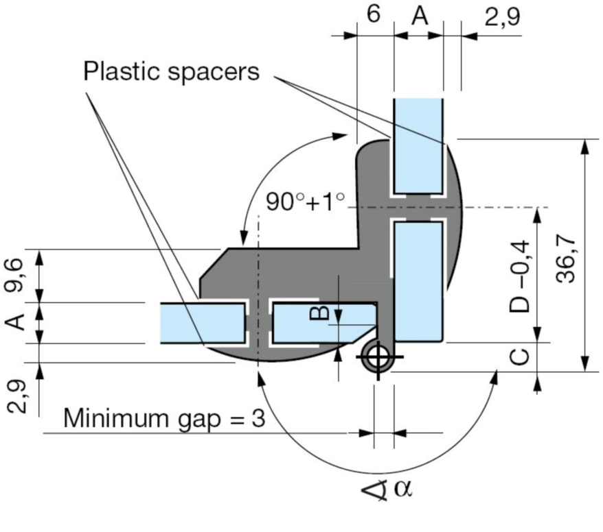 ציר לדלת ודופן זכוכית פנימי