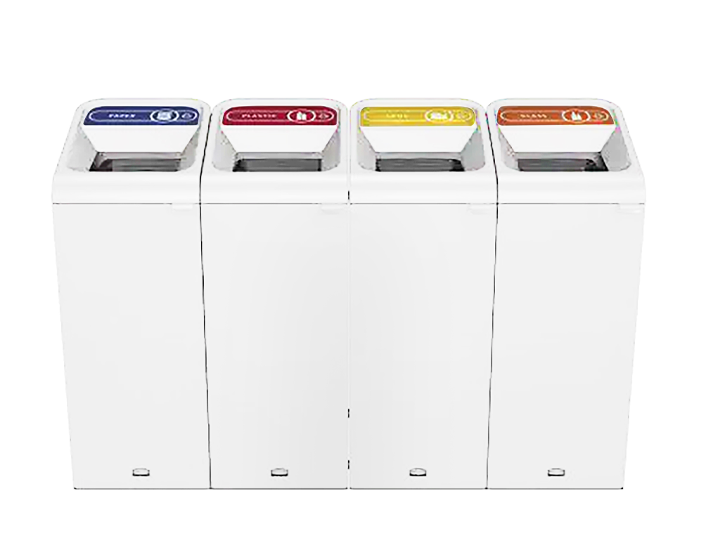 מערכת 4 פחי מיחזור מעוצבים לבן מבריק 60ל'