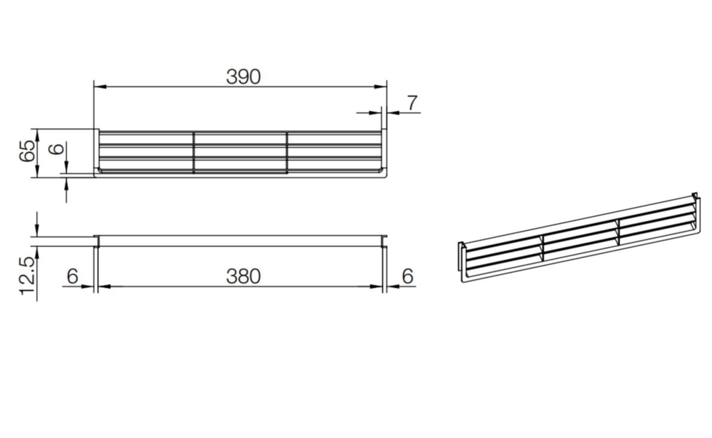 תריס פלסטיק לצוקל שחור 390X65X12.5ממ (PU125)