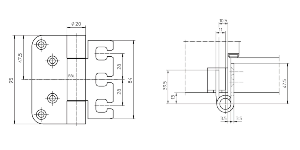 ציר ספר ישר 100 VXממ נירוסטה 100קג לזוג צירים