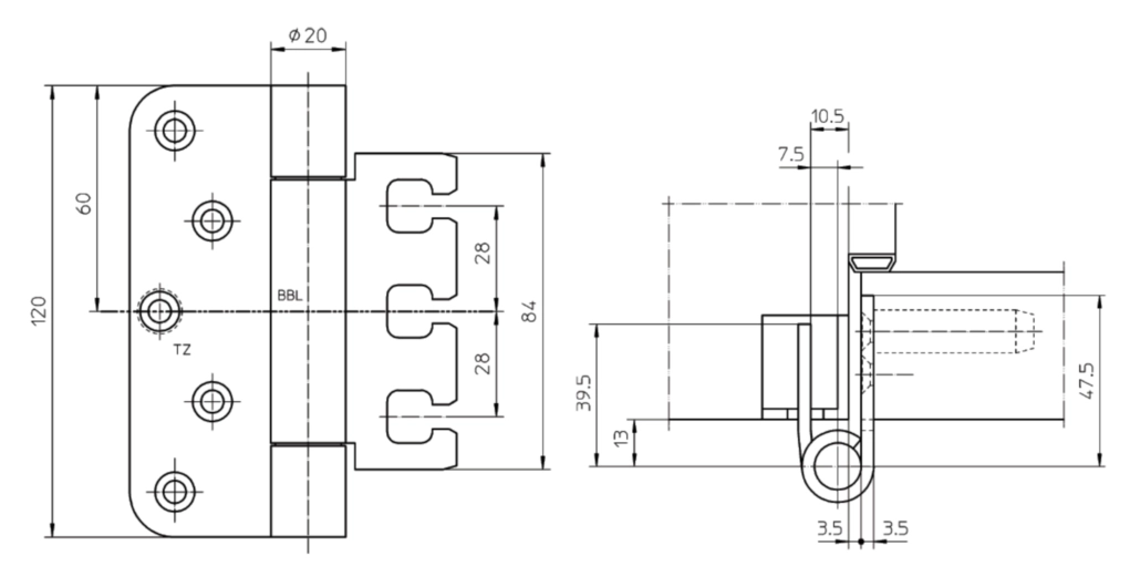 ציר ספר ישר VX 120ממ מגולבן 120קג לזוג צירים