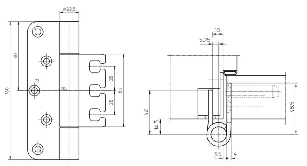 ציר ספר ישר 160 VXממ נירוסטה 300קג לזוג צירים