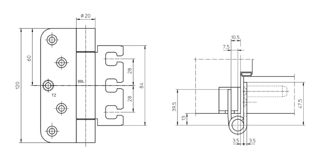 ציר ספר ישר VX 160ממ מגולבן 160קג לזוג צירים