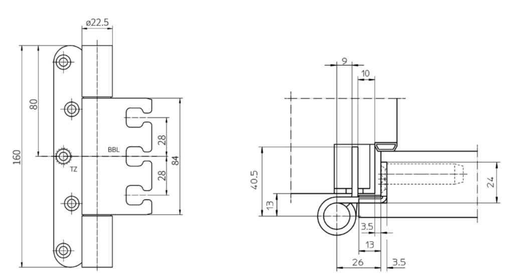 ציר ספר מכוףף 160 VXממ נירוסטה 200קג לזוג צירים