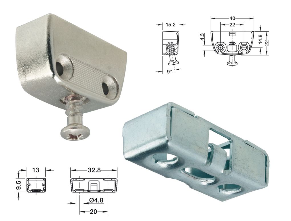 מחבר חיצוני מתכתי ומחבר עליון תחתון